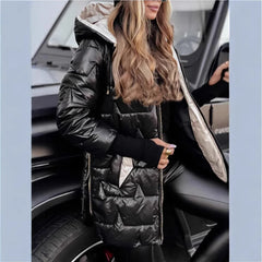 Hooded Cotton-Padded Jacket With Three Zippers