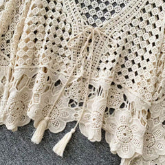 Summer Flared-Sleeve Pullover Blouse With Ties