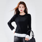 Women's Pure Cotton Ruffle-Trimmed Long-Sleeve Base Shirt