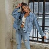 Water Blue Short Loose Casual Denim Jacket Jacket