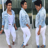 Fashion Plus Size Denim Jacket Women's Clothing