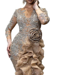 New Gold Sprinkle Trailing Party Dress For Ladies