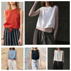 Short Sleeveless Casual Drawstring Womens Top