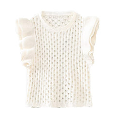 Hollow Out Layered Decorative Knitted Sweater Vest For Women