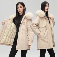 Mid-length Versatile Cotton Coat That Hits Below The Knee With A Fur-trimmed Collar