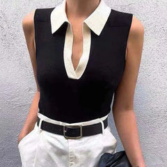 Solid Color Round Neck Pullover Women's Knitted Vest