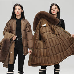 Mid-length Versatile Cotton Coat That Hits Below The Knee With A Fur-trimmed Collar