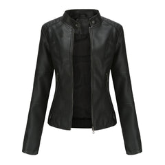 Thin Large Size Leather Clothing With Stand Collar Slim-fit Jacket