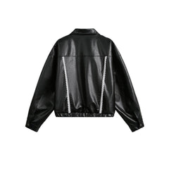Women's Street Black Lace Love Number Embroidered Lapel Jacket