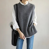 Women's Crew-Neck Loose Sleeveless Knitted Vest Top