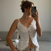 Women's American Style Hot Girl Style Lace Lace V-neck Cardigan Ties Buckle Camisole Small Tank Tops