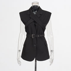 New Autumn Sleeveless Cross-Design Statement Vest Jacket