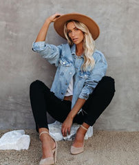 Denim Loose Frayed Short Jacket