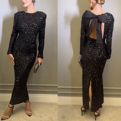 Autumn Winter Backless Sequined Evening Dress Dress Women