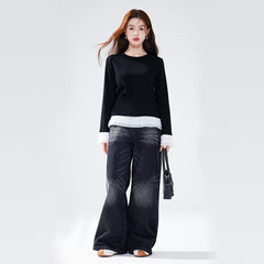 Women's Pure Cotton Ruffle-Trimmed Long-Sleeve Base Shirt