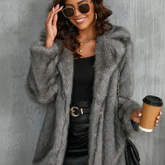 Winter Coat Warm Lapel Long Fluffy Faux Fur Coat Women Loose Long Sleeve Jacket Outerwear Clothing