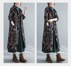Retro Artistic Winter Long Cotton Coat With Fleece Lining