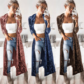 Women's fashion velvet jacket autumn long coat stitch outerwear coat casual tops cardigan women clothing plus size