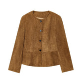 Womens Crew-Neck Long-Sleeve A-Line Hem Jacket Coat