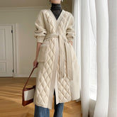 Cashmere Coat Down Jacket Women's Stitching White Goose Down Mid-length Coat