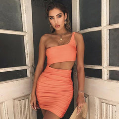 Slim One-shoulder Short Dress Fashion Hollow Mini Dresses For Women