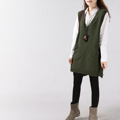 Loose Slimming Versatile Plus-Size V-Neck Knitted Sweater Vest For Women
