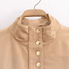 Womens Casual Stand-collar Suede-fleece Long-sleeve Jacket