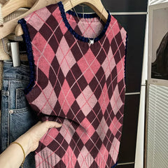 Sleeveless Vest For Women Early Spring Retro Color-block Knit