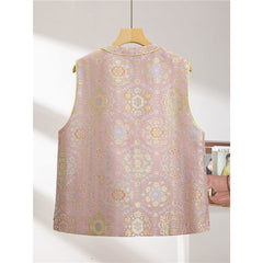 Spring Chinese-style Waistcoat With Brocade Peony Blossom Design