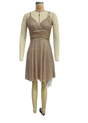 Autumn And Winter New Women's Gorgeous Sequined Dress Pleated Cross Strap Vacation Style Dress
