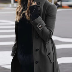 Autumn Winter New Woolen Coat Women's Slim Fit Cardigan Large Coat Women Long Sleeve Single Breasted Stand Collar Woolen Coat