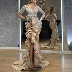 New Gold Sprinkle Trailing Party Dress For Ladies