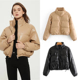 Casual Pure Color Simple ImitationLeather Cotton Clothes Women