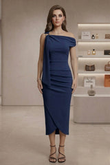 Womens Slash Neck Wrap Front Midi Dress - Evening Or Casual Wear Ladies Dress