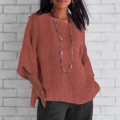 Round-neck Cotton-linen Solid-color Loose Top