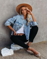 Denim Loose Frayed Short Jacket