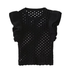 Hollow Out Layered Decorative Knitted Sweater Vest For Women