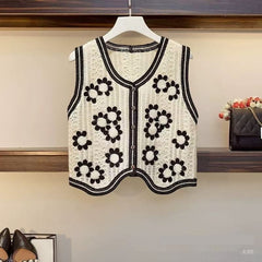 Women's Knitted Embroidered Sleeveless Hollow-Out Top Vest