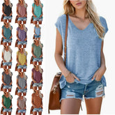 Women's Summer V-Neck Solid Color Casual Loose Short-Sleeve