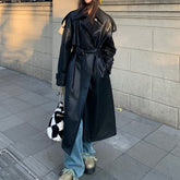 Advanced Sense Black Leather Coat Thick Loose