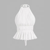 Versatile Off-Shoulder Pleated Waist-Cinching Camisole