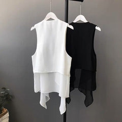 Korean-style Sleeveless Irregular Chiffon Vest Womens
