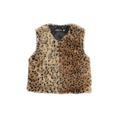 Fashionable Leopard-Print Faux Fur Vest For Kids In Europe And America