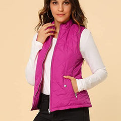 Women's Cotton Vest Stand Collar Zipper Pocket Warm