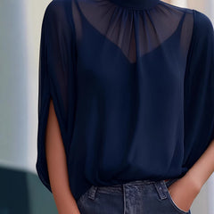 Fashionable Chic Sheer Fabric With Batwing Sleeves And A Slit