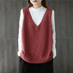 Womens Retro Loose-Neck Hollow-Out Knitted Vest