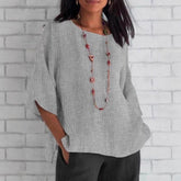 Round-neck Cotton-linen Solid-color Loose Top