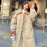 Womens Fashionable Knitted Long Cotton Coat With A Turn-Down Collar