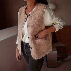 Womens Front-button Closure And Pocket Details Casual Blazer Vest