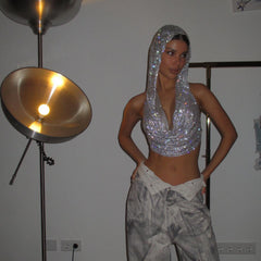 Outerwear Metal Sequins Hooded Vest